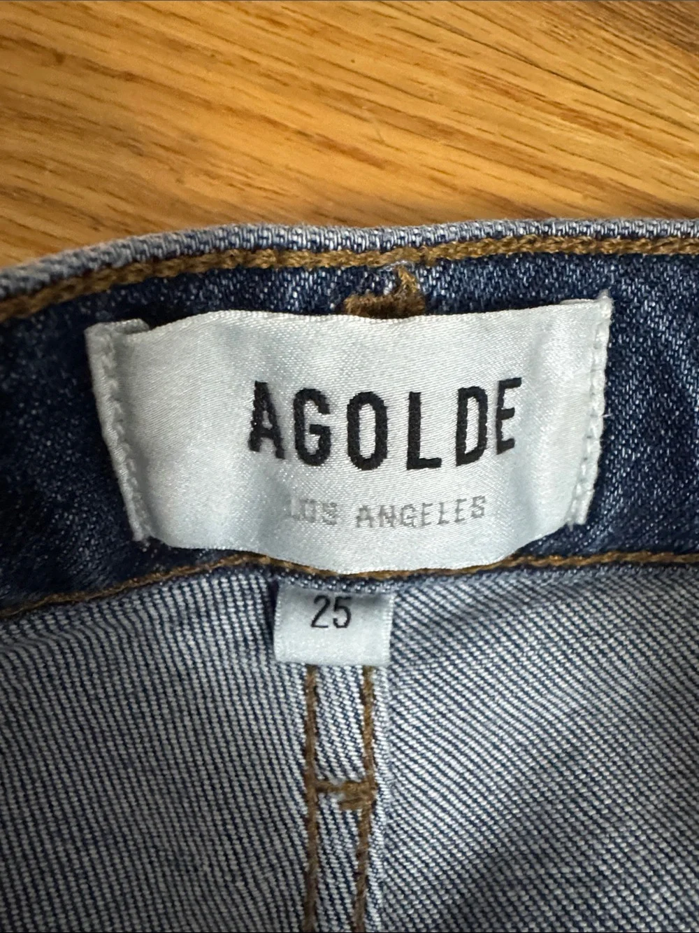 AGOLDE Dark Blue High-Rise Straight Leg Jeans with Distressed Hem - Picture 3 of 7